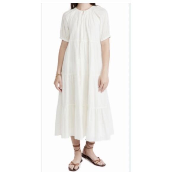 Madewell Dresses & Skirts - Madewell Ivory Tiered Midi Dress Short Sleeve Cotton Size 1X